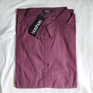 Boohoo Maroon Button-Up Shirt